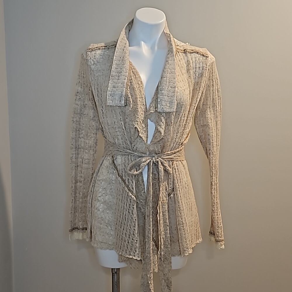 Nick & Mo Lace Open Front Boho Cardigan - Cream/Beige Knit - Women’s Size Small